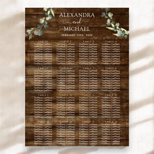 Eucalyptus Greenery Rustic Wood Bröllop Seating Poster (Skapare uppladdad)