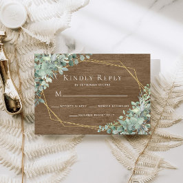 Eucalyptus Greenery Rustic Wood Geometric Bröllop OSA Kort
