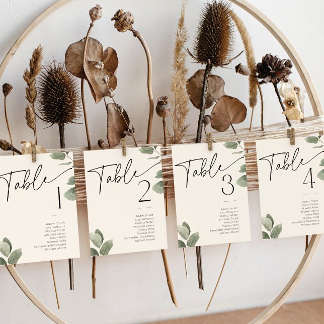 Eucalyptus Greenery Sage Grönt Bordsnummer Namn (Eucalyptus Greenery table numbers and seating chart cards)