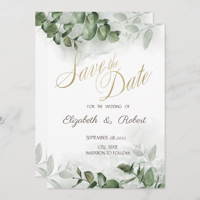 Eucalyptus Greenery Save Date Spara Datumet (Fram/baksida)