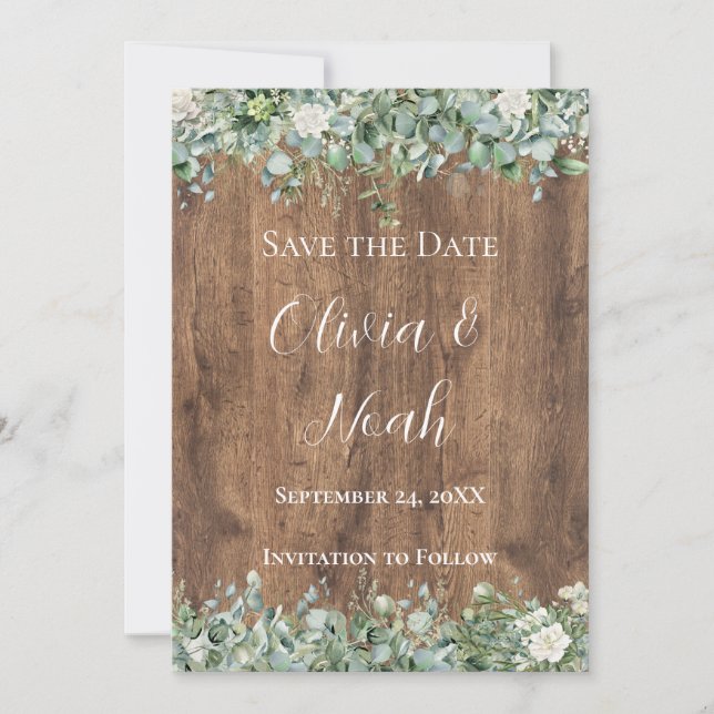 Eucalyptus Greenery Save the Date Card | Rustic Inbjudningar (Framsida)