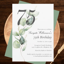 Eucalyptus Greenery Script 75:e Birthday
