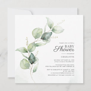 Eucalyptus Greenery Script Botanical Baby Shower Inbjudningar