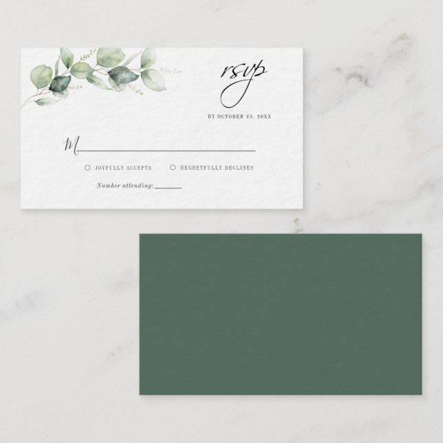 Eucalyptus Greenery Script Bröllop OSA Card Anteckningskort (Fram/baksida)
