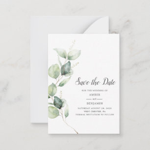 Eucalyptus Greenery Script Bröllop spara datum Anteckningskort