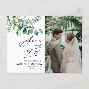 Eucalyptus Greenery Script Bröllop Spara Datum Meddelande Vykort