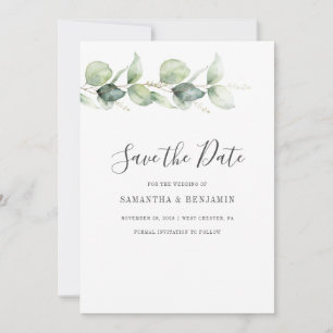 Eucalyptus Greenery Script Bröllop Spara Datumet