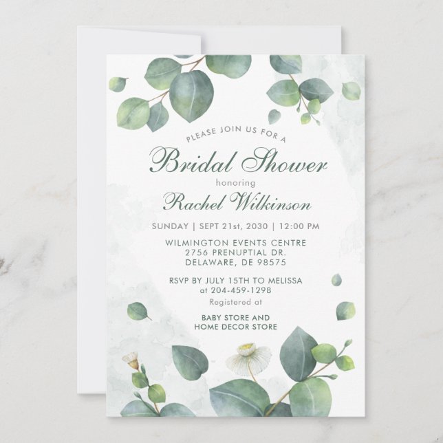 Eucalyptus Greenery Script Bröllopsdusch Inbjudningar (Framsida)