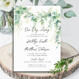 Eucalyptus Greenery Script Modern en dag bort Inbjudningar