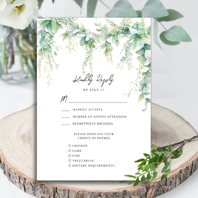Eucalyptus Greenery Script Modern Garden Wedding OSA Kort (Skapare uppladdad)