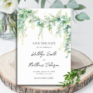 Eucalyptus Greenery Script Modern Garden Wedding Spara Datumet