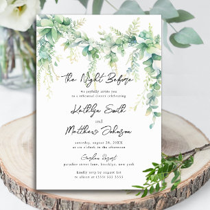 Eucalyptus Greenery Script Modern natten före Inbjudningar