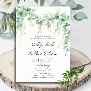 Eucalyptus Greenery Script Modern Rehearsal Dinner Inbjudningar