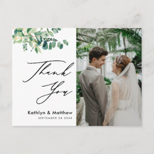 Eucalyptus Greenery Script Photo Bröllop Tack Vykort