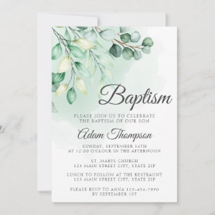Eucalyptus Greenery Simple Baptism Inbjudningar