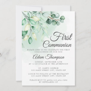 Eucalyptus Greenery Simple First Communion Inbjudningar