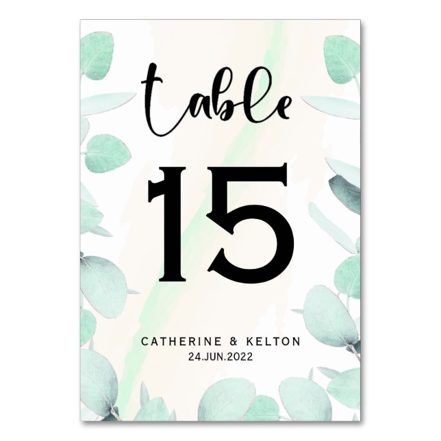 Eucalyptus Greenery Simple och Modern Bordsnummer (Framsidan)