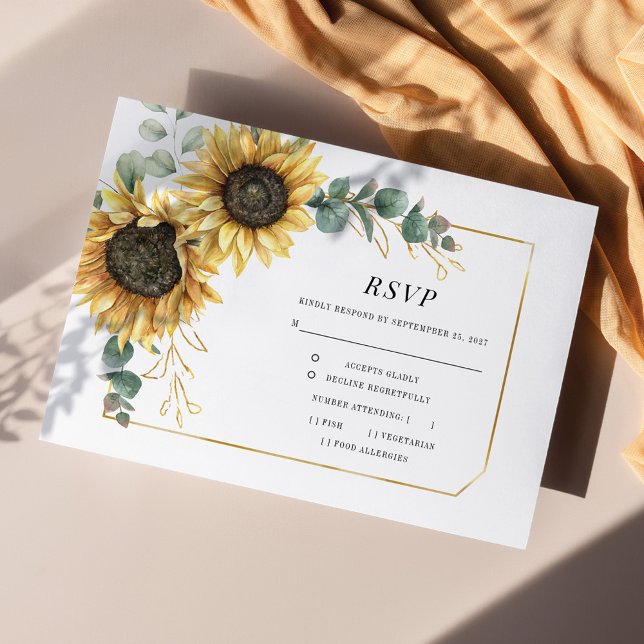 Eucalyptus Greenery Solros Geometric Guld OSA (Sunflower Eucalyptus Floral RSVP Front View)