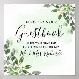 Eucalyptus Greenery Succulent Bröllop Guestbook Poster