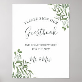 Eucalyptus Greenery Succulent Bröllop Guestbook Poster