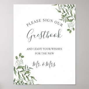 Eucalyptus Greenery Succulent Bröllop Guestbook Poster
