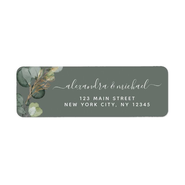 Eucalyptus Greenery Succulent Elegant bröllop Labe Returadress Etikett (Framsidan)