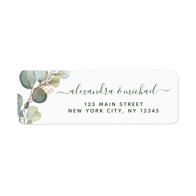Eucalyptus Greenery Succulent Elegant bröllop Returadress Etikett (Framsidan)