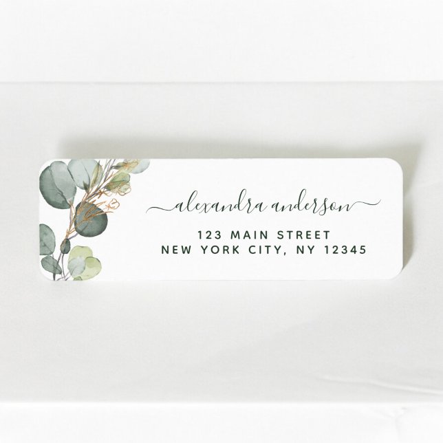 Eucalyptus Greenery Succulent Elegant bröllop Returadress Etikett (Skapare uppladdad)