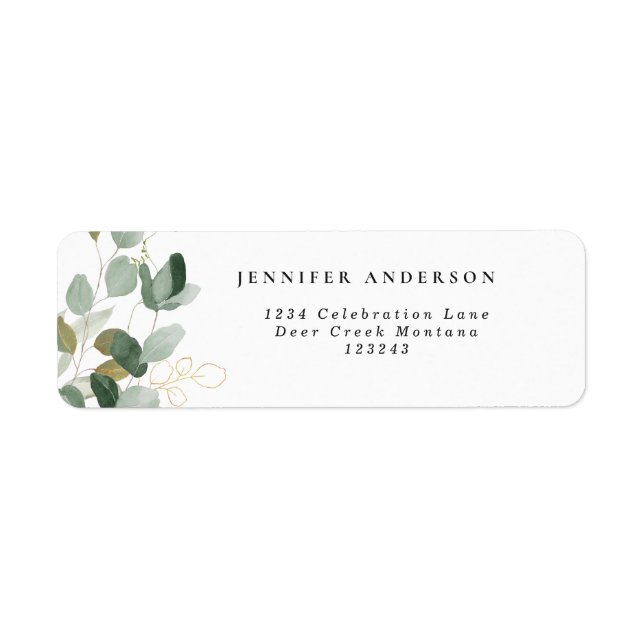 Eucalyptus Greenery Succulent Label Returadress Etikett (Framsidan)