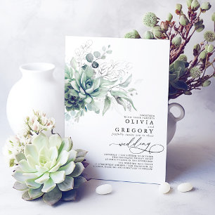 Eucalyptus Greenery Succulents och Silver Bröllop Inbjudningar