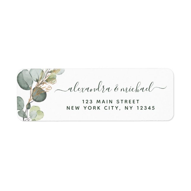 Eucalyptus Greenery Succuly Elegant bröllop Returadress Etikett (Framsidan)