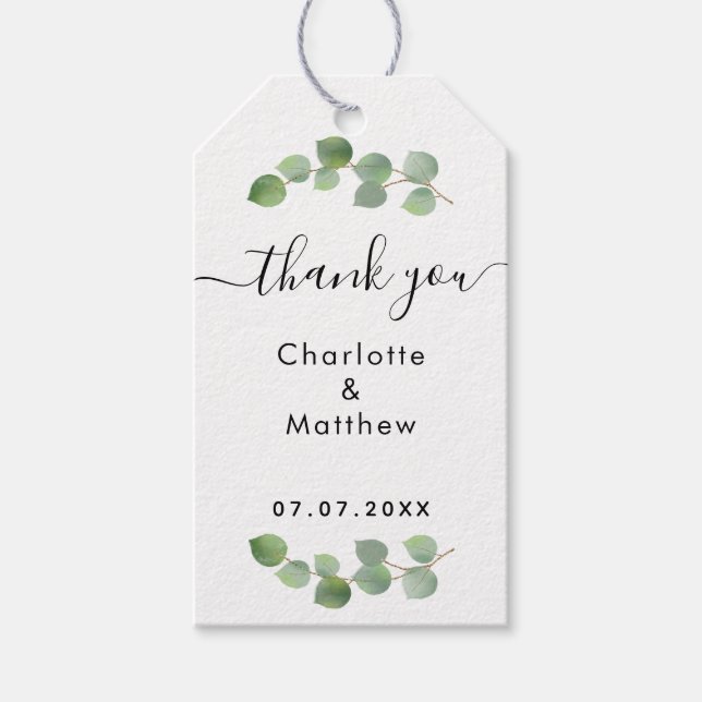 Eucalyptus greenery Tack bröllop Presentetikett (Framsidan)