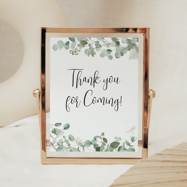 Eucalyptus Greenery Tack för att du kom Poster (Oh Baby Greenery Baby Shower Thank you for Coming Sign)