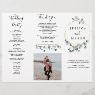 Eucalyptus Greenery Tri-Fold Bröllopsprogram Photo