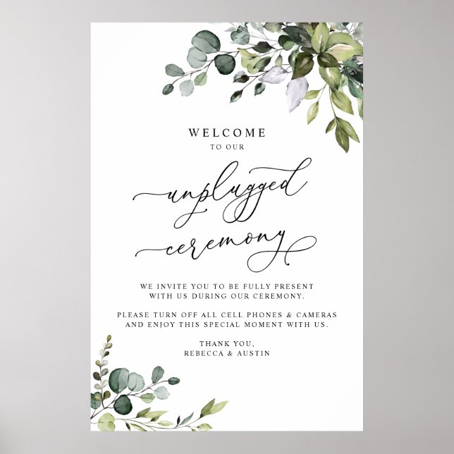 Eucalyptus Greenery Unplugged Bröllop Ceremony Poster (Framsidan)