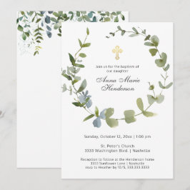 Eucalyptus Greenery Wandeine Kor Baptism Inbjudningar