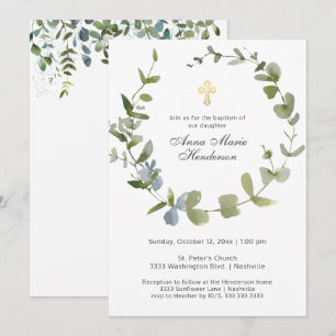 Eucalyptus Greenery Wandeine Kor Baptism Inbjudningar