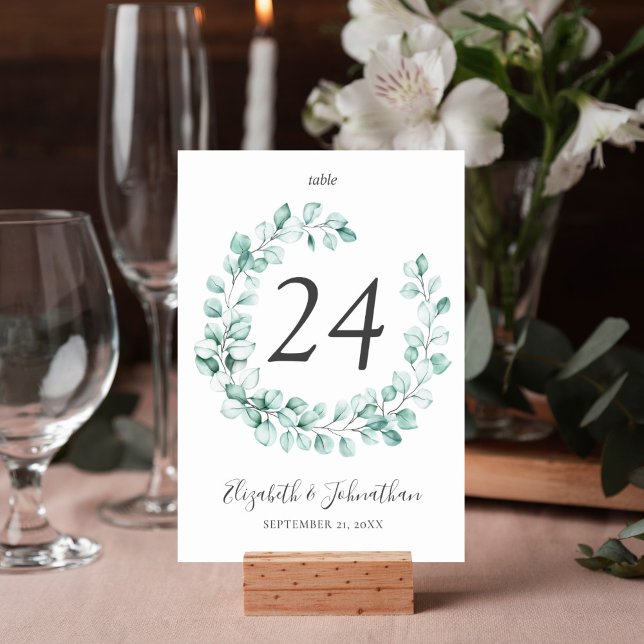 Eucalyptus Greenery Watercolor Bröllop Bordsnummer (Eucalyptus watercolor greenery boho design table number card is perfect for your wedding reception.)