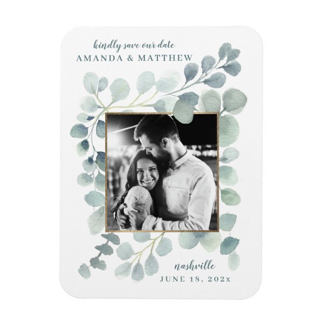 Eucalyptus Greenery Watercolor Foliage Dusty Blue Magnet (Vertikal)