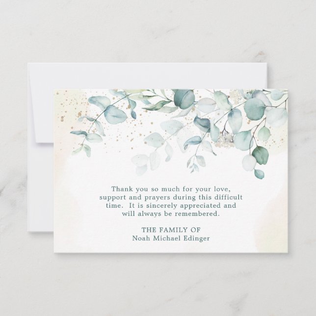 Eucalyptus Greenery Watercolor Funeral Tack Kort (Framsida)