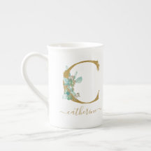 Eucalyptus Greenery Watercolor Guld Monogram C