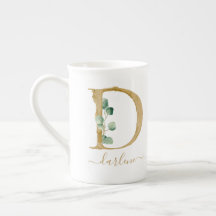 Eucalyptus Greenery Watercolor Guld Monogram D