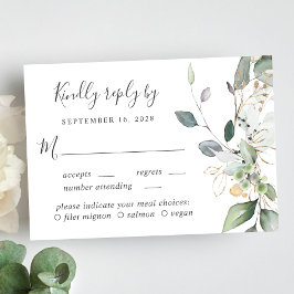 Eucalyptus Greenery Watercolor Meal Option Bröllop OSA Kort