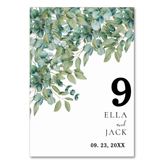 eucalyptus greenery wedding bordsnummer (Framsidan)