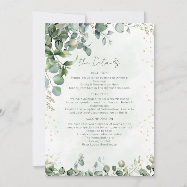 Eucalyptus Greenery Wedding Details Card - 1001A Inbjudningar (Framsida)