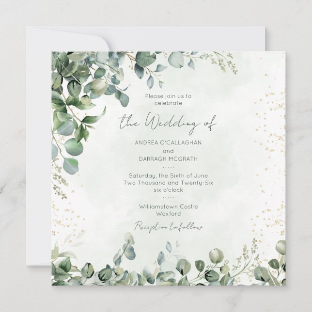 Eucalyptus Greenery Wedding Invitation 1001 Square Inbjudningar (Framsida)