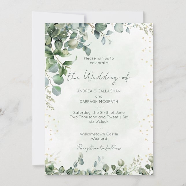 Eucalyptus Greenery Wedding Invitation Flat Card Inbjudningar (Framsida)
