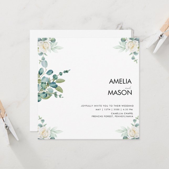 eucalyptus greenery wedding Invitation Inbjudningar (Fram/Back In Situ)
