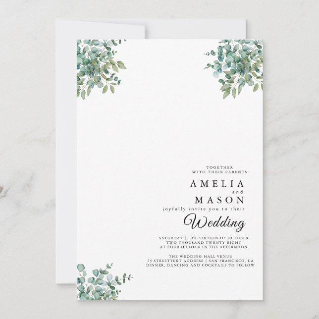 eucalyptus greenery wedding Invitation Inbjudningar (Framsida)