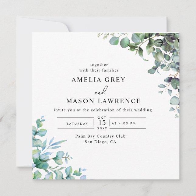eucalyptus greenery wedding Invitation Inbjudningar (Framsida)